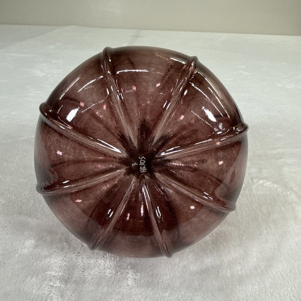 Art Glass Purple Pumpkin Figurine 6” Hand Blown Decorative Fall Harvest Home - Picture 7 of 12